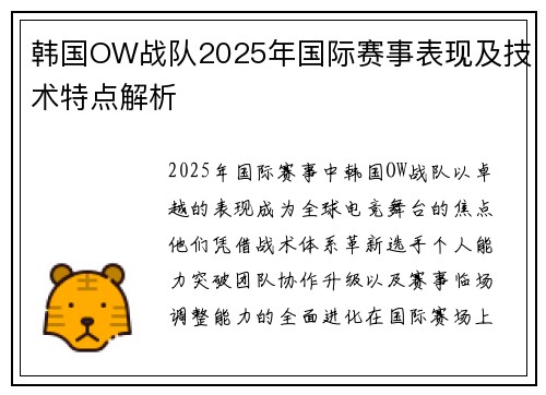 韩国OW战队2025年国际赛事表现及技术特点解析
